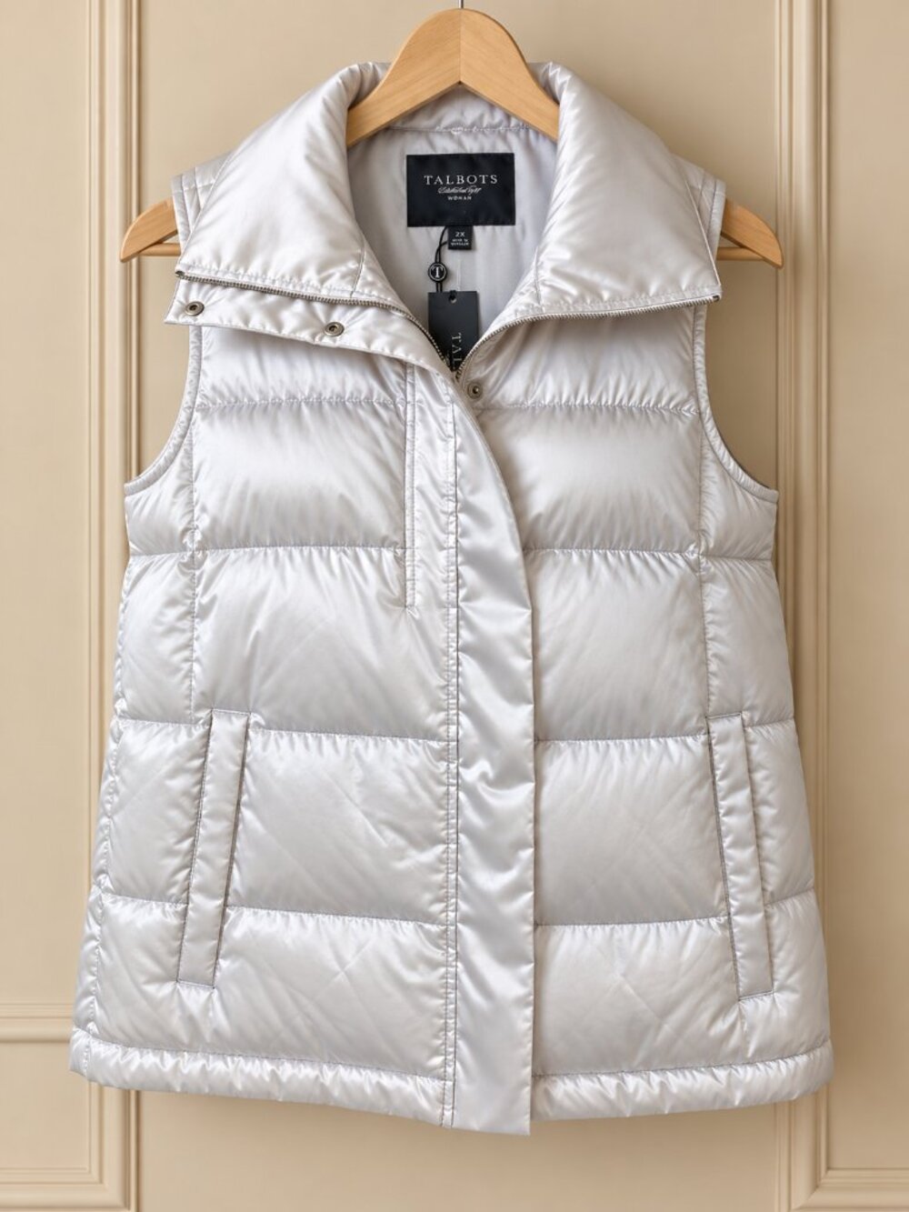 Talbots Silver Pearl Quilted Puffer Vest Size 2X NWT Down Filled
